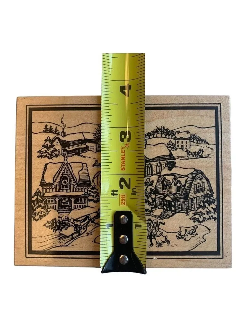 PSX Designs Wood Mounted Stamp Victorian Village Ice Skating K-2063 Snow Holiday